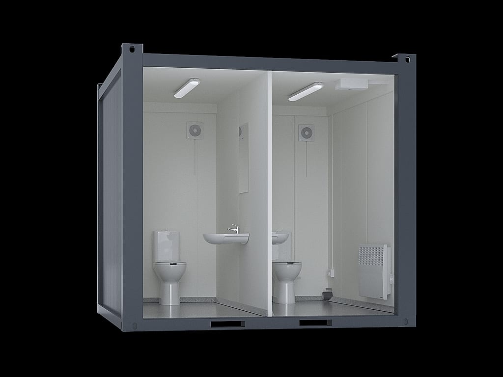 10′ Toilettencontainer – Schnittdarstellung mit beiden WC-Räumen