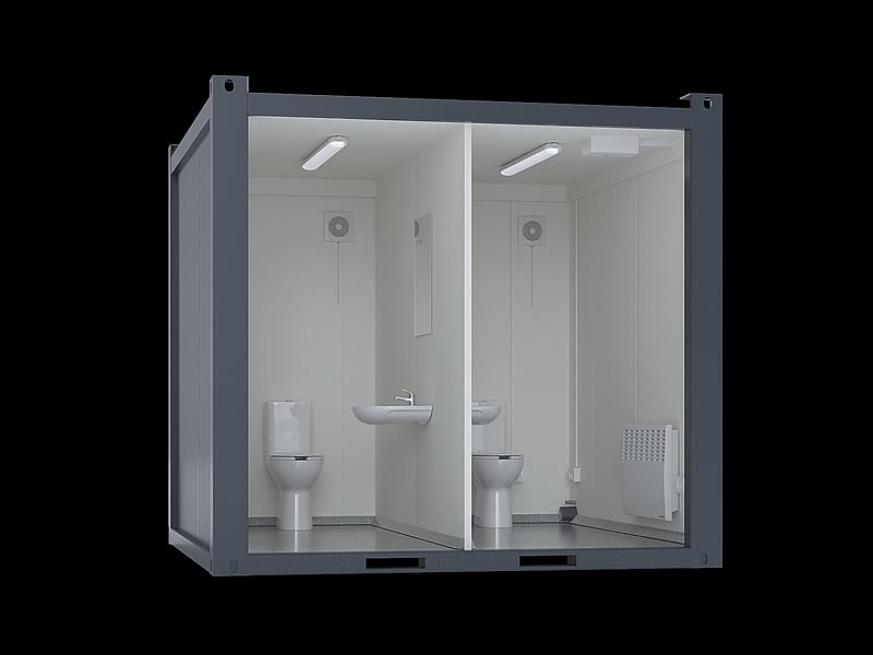 10′ Toilettencontainer – Schnittdarstellung mit beiden WC-Räumen