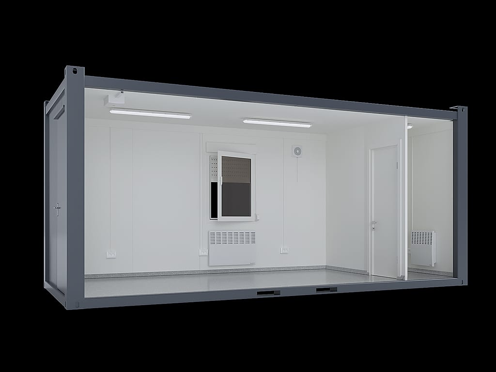 20′ Pausencontainer mit WC – Schnittdarstellung mit Pausenraum und WC